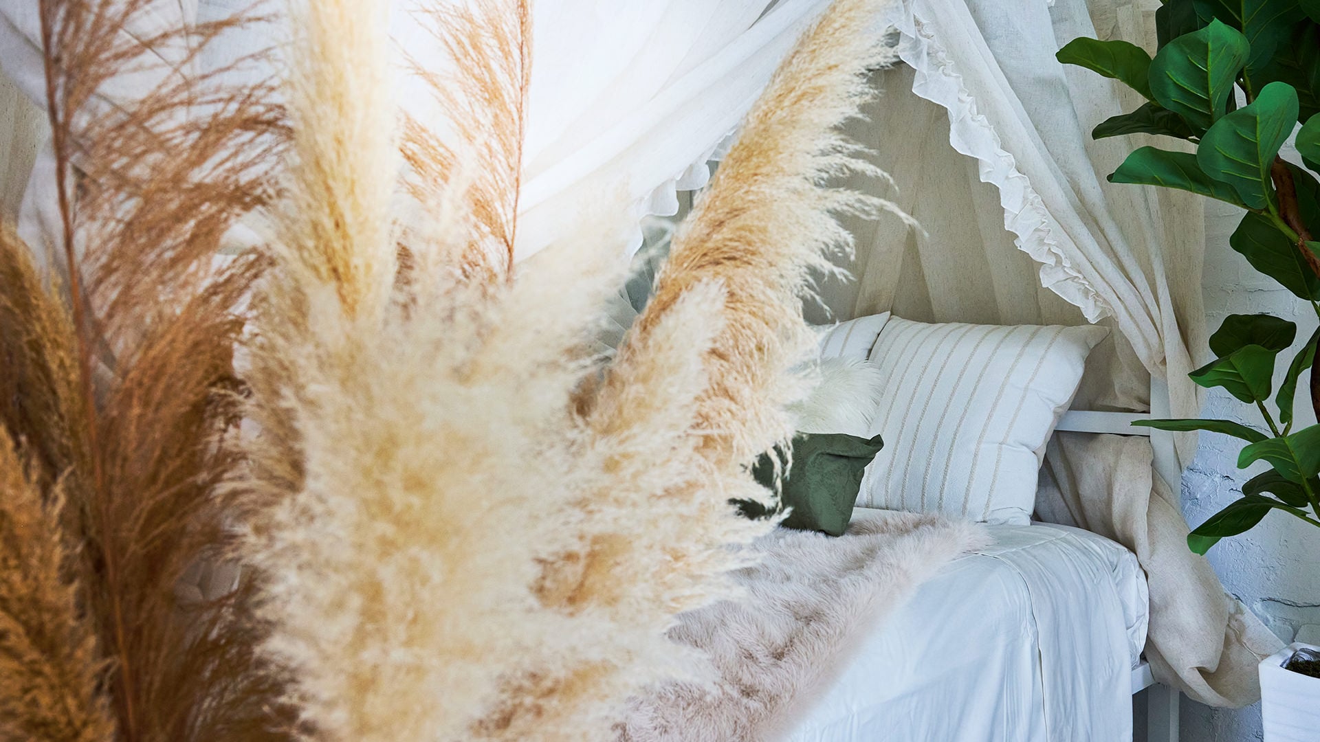 The Blush Den pampas and canopy bed